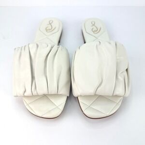 EUC Sam Edelman Women 11 Briar White Leather Ruched Slide Sandals Vacation Beach